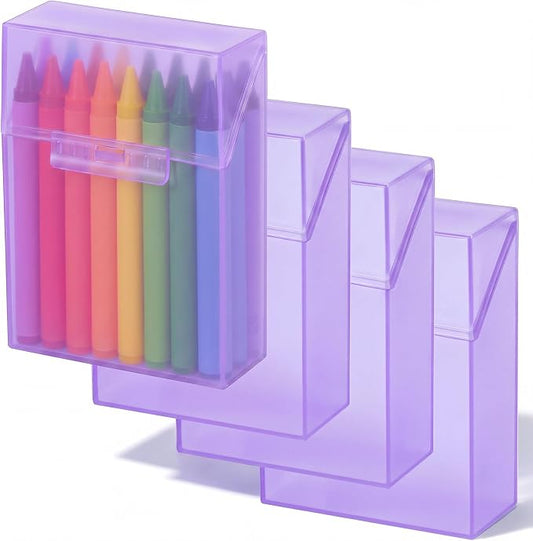 Clabby 4 Pcs Plastic Crayon Organizer Case for 24 Count Crayons Kids Art Supply Storage Box with Lid, Portable Holder for Classroom Home Travel, Fits Standard 24-Pack Crayon (Purple)