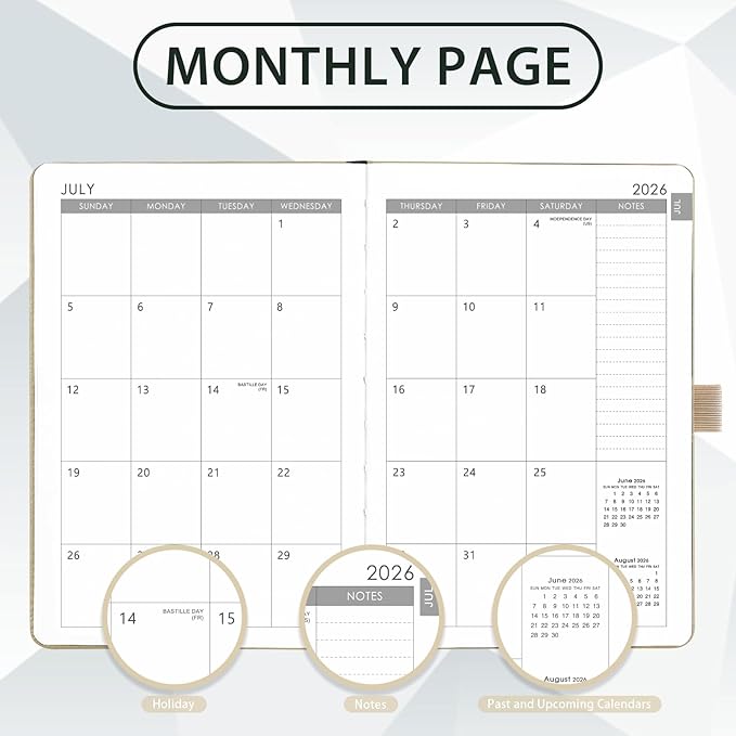 2026-2027 Planner - Academic Planner 2026-2027 Weekly Monthly Planner, July 2026 - June 2027, 5.7'' x 8.4'', Thick Paper, Leather Cover, Pen Holder, Back Pocket, Perfect Daily Organizer - Off-white