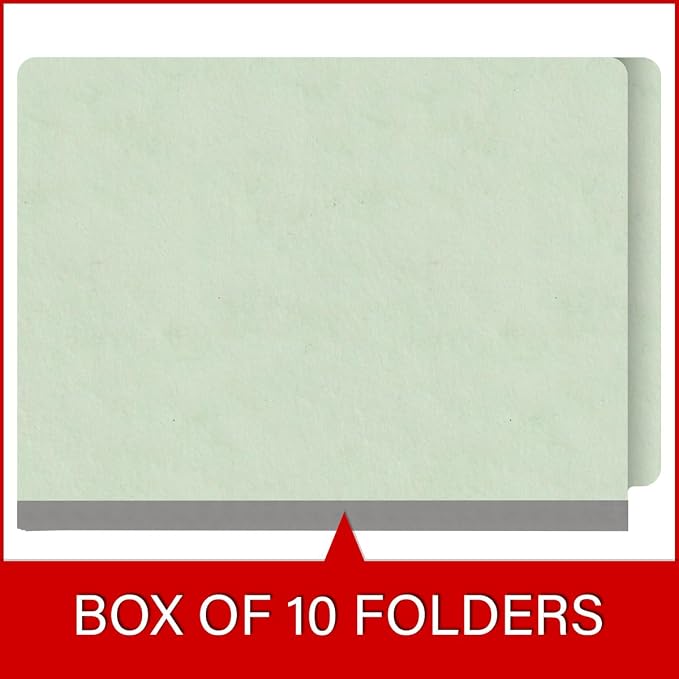 End Tab Pressboard Folders, Letter Size, 2" exp, Fasteners Pos #1 & #3, Pale Green (Box of 25)