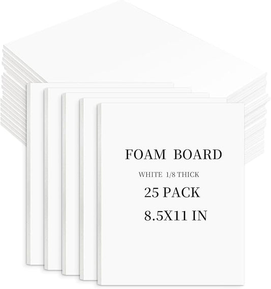 Golden State Art, White Foam Boards 25 Pack 8.5x11 Foam Core Board, 1/8" Thick Acid Free Foam Poster Board for Modeling, Billboard, Projects, Paintings and Display