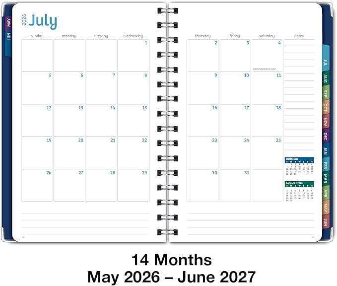 HARDCOVER Academic Year 2026-2027 Planner: 14 Months (May 2026 Through June 2027) 5.5"x 8" Daily Weekly Monthly Planner Yearly Agenda. Bookmark, Pocket Folder and Sticky Note Set (Dragonflies)