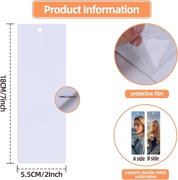 Sublimation Bookmarks Blank Aluminum 50 PCS 2X7 Inch Metal 1MM Thick Larger Bookmark for Double-Side Heat Transfer Rectangle