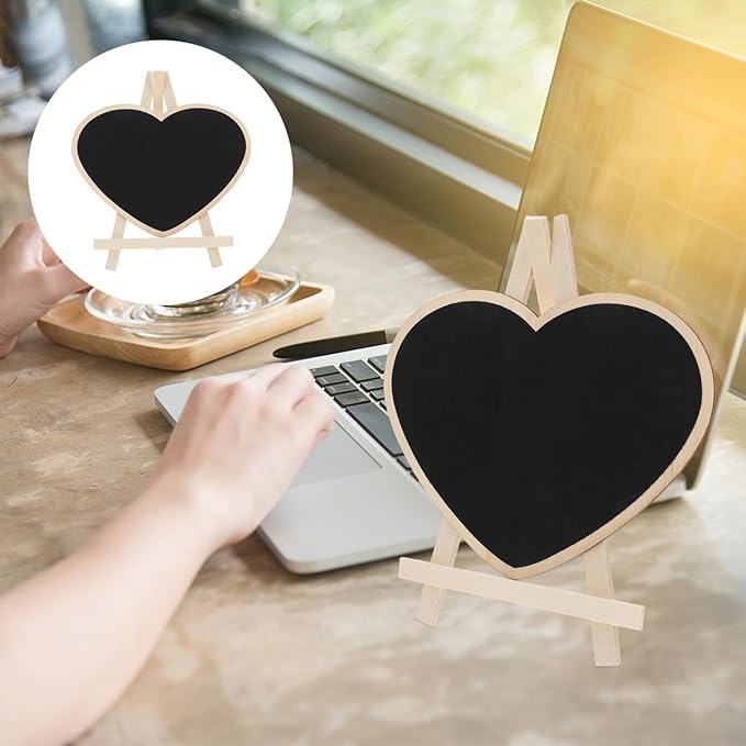 Scicalife Heart Shaped Chalkboard Easel Sign Small Vertical Blackboard with Stand Mini Writing Board for Wedding Party Message Memo