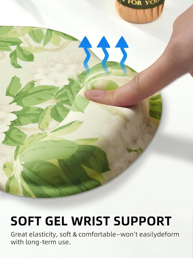 Lily Floral Mouse Pad Wrist Support Wrist Rest, Flower Ergonomic Mouse Pad with Non-Slip Base for Office Gaming Working Computers,Desk Accessories Pain Relief Mouse Mat, Flower Green