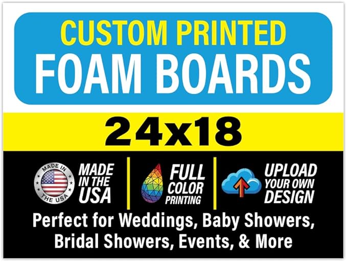 Custom Foam Board Poster Sign, 24x18 inch - 3/16 Thick - Personalized Foamcore Event Signs for Wedding, Baby Shower, Announcements, Presentations, Arts & Crafts