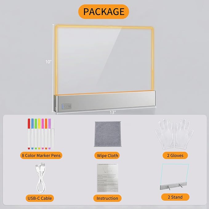 LED Note Board with 8 Dry Erase Markers for Girls Boys Toys, 13"x10" Glow Drawing Board with 7 Colors for Kids Gifts, Rechargeable Light Up Writing Pad, Lumiboard Doodle Tablet for Holiday