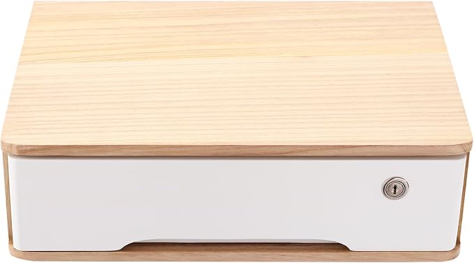 Wooden Desktop Storage Box with Lockable Drawers, Flat File Cabinet Drawer Desktop Storage Box, Countertop Storage Cabinet for Office Home Toiletries Supplies Vanity (natural wood+white, 1 Drawer)