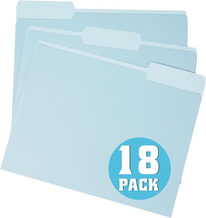 pmybupo18 Pack Blue File Folders 8.5 x 11 Inch,1/3 Cut Tab Colored Two Tone File Folders Letter Size,Office Folders for Document