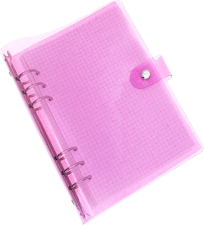 A6 A5 6-Holes Colorful PVC Cover Personal Organizer with Snap Button Closure File Folder for Loose Leaf Sheet Notebook (Pink Dot, A5 mini Set)