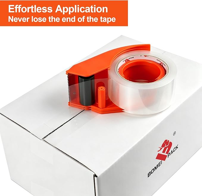 BOMEI PACK Heavy Duty Packing Tape with Dispenser 1.88'' x 66 YDs, Clear Box Tape for Packaging Shipping Moving Storage and Mailing, Strong Package Tape 3 Rolls + 1 Dispenser, Total 198 YDs