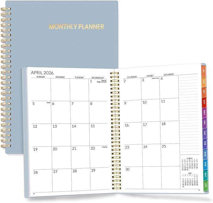 SUNEE Monthly Planner 2026-2027 - 18 Months Calendar Planner from Jul 2026 to Dec 2027, 7"x10" Yearly Planner with Tabs, Spiral Binding, Organizer for School Office Home, Gray Blue
