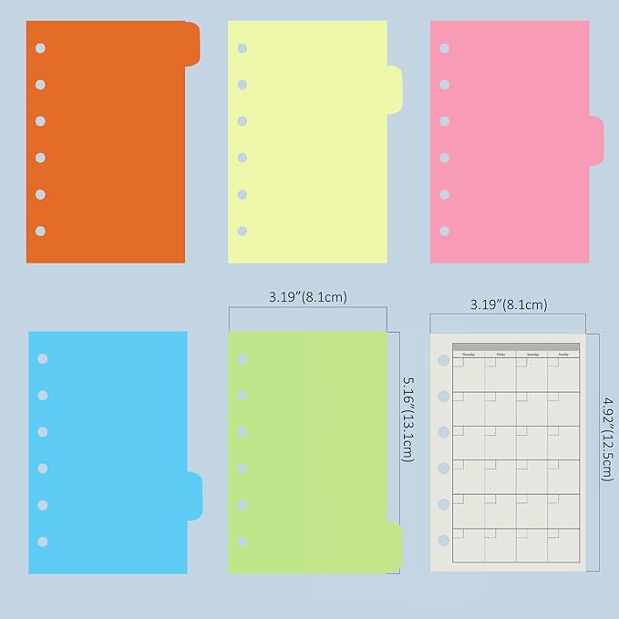 Harphia A7 6-Hole Binder Refill Value Set: 90-Sheet Monthly Plan Loose Leaf Paper with Stickers and Dividers, Planner Insert with Binder Pockets