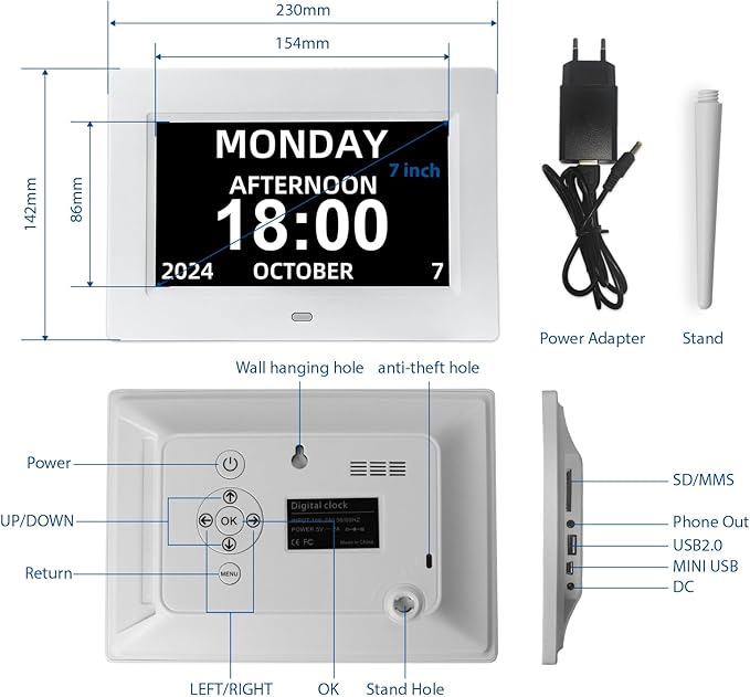 LiviNGPAi Digital Calendar Alarm Clock for Seniors, Electric Large Display with Date Day of Week Time Clock, 12 Custom Alarms, Auto-Dimming, Medication Reminder, Dementia-Friendly Design