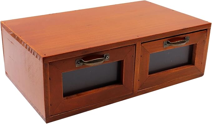 2-Drawer Desk Organizer Tabletop Storage Organization Box with Vintage Metal Label Drawer Pulls Office Supplies Storage & Desk Accessories