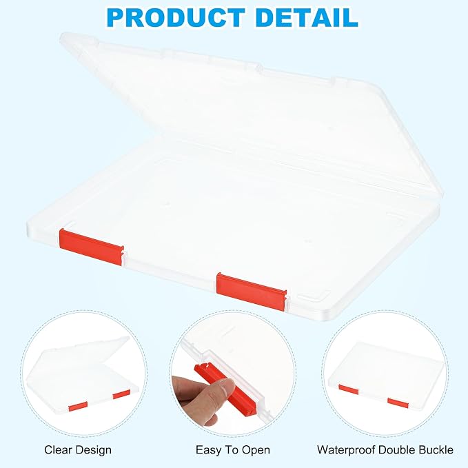 PATIKIL Clear A4 File Portable Project Case with Buckle Plastic Storage Box for 8.5" x 11" Letter Paper Scrapbook Paper Storage Boxes, 4Pcs, 12.2"x9.1"x0.8", Dark Red