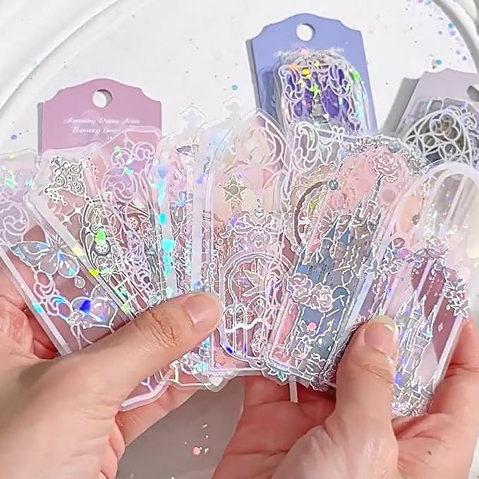 40Pcs Holographic Bookmark, Transparent Waterproof Flashing Castle Butterfly Flower Bookmarks, Rose Floral Window Bookmark Book Markers for Book Lover Kids Teacher Student Birthday Gift (Holo)