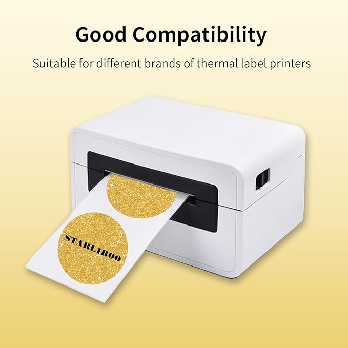 2 Inch Round Holographic Thermal Label Stickers, Glitter Gold Circle Thermal Printer Sticker Labels, Self-Adhesive Direct Labels for Gift Wrapping
