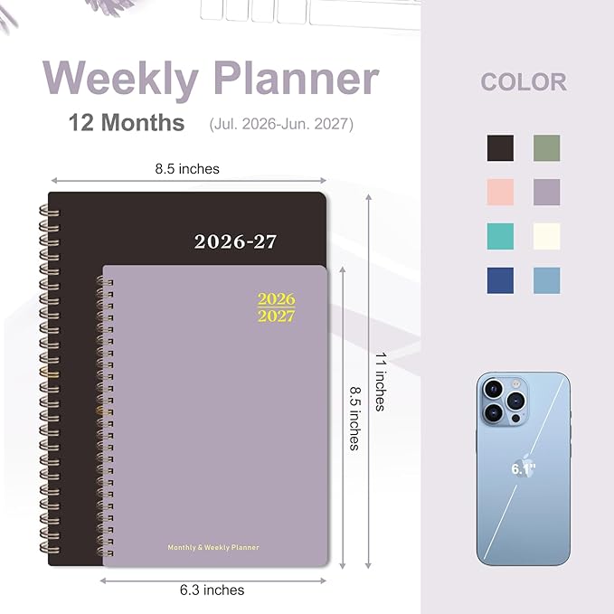 Planner 2026-2027, Weekly and Monthly Academic Planner, July 2026 - June 2027, Hardcover Calendar Agenda Book for School Year Planning, School Supplies for Teacher and Student, A5(6.3'' x 8.5'')