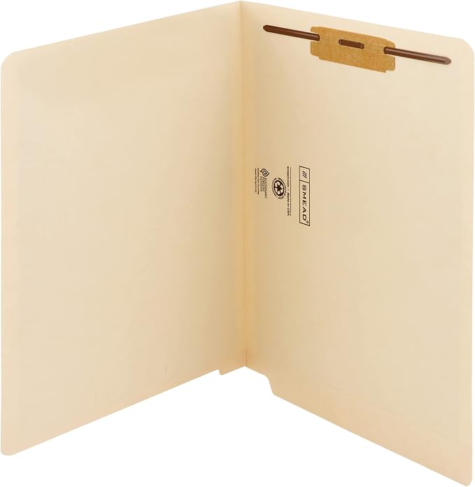 Smead End Tab Fastener File Folder, Shelf-Master® Reinforced Straight-Cut Tab, 1 Fastener, Letter Size, Manila, 50 Count