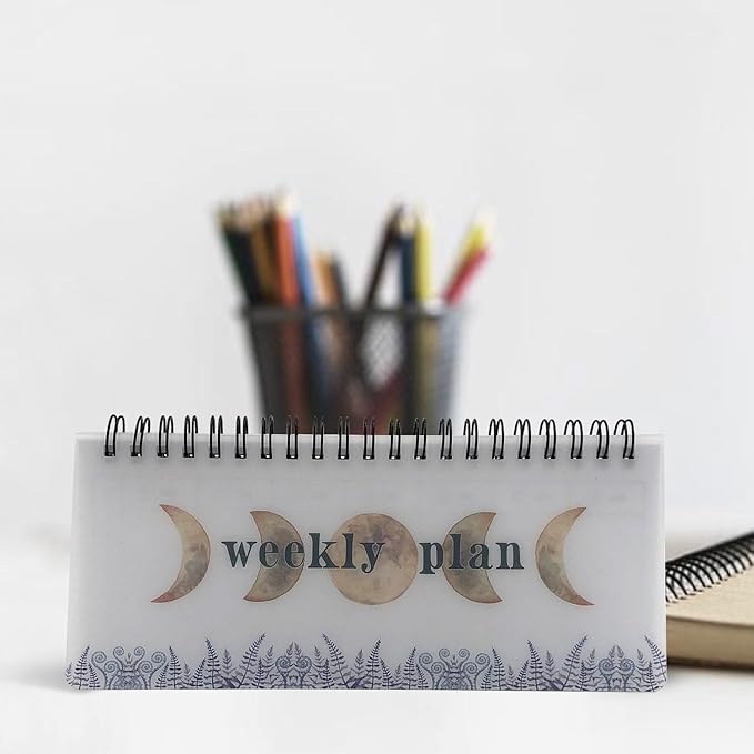 Wirebound Undated Weekly Planner Scheduler Planning Notepad Landscape - Horizontal Days of Week Paper Note Pad, Planner Organizing (Moon)
