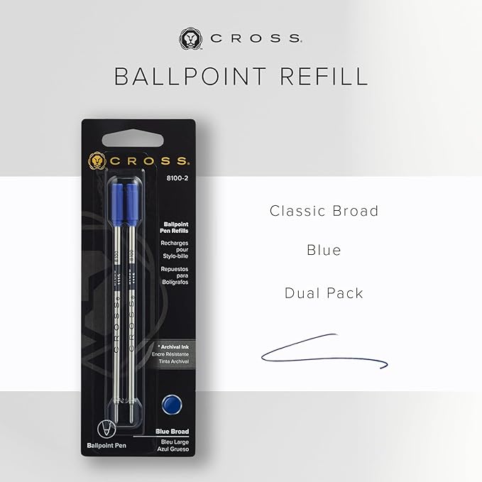 Cross Ballpoint Pen Refill - Blue - Broad - 2-Pack - Refill for Consistent Ink Flow - Quick-Drying &