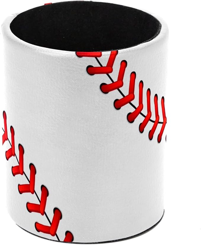 Pen Pencil Holder for Desk, Baseball Laces Makeup Brush Holders Leather Pen Organizer Desktop Supplies and Accessories, Pencil Caddy for Office Home Art Supply