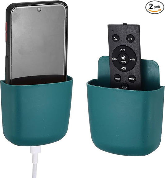 PATIKIL 2Pcs Remote Control Holder Wall Mount, Self-Adhesive TV Air Conditioner Control Holder Phone Charging Organizer for Home Office Bedroom Supply Pen Organizer, Blue