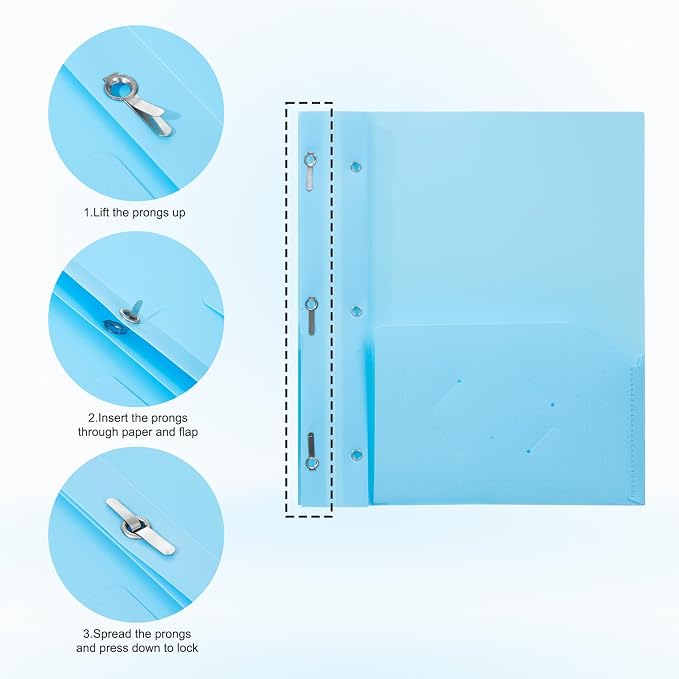 ViVin Sturdy Plastic Folder with Pockets,6 Pack,Heavy Duty Two Pocket 3 Prong Folders,Holds Letter Size Paper,File Folders with Business Card Slot for School Home and Office(Light Blue)