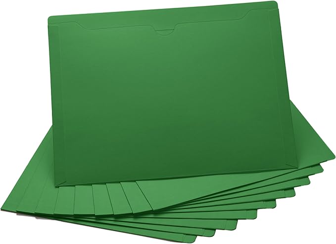 Green File Jackets, Flat-No Expansion, Letter Size, Reinforced Straight-Cut Tab, 10 Pack