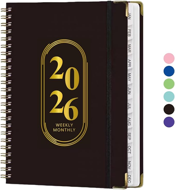 2026 Planner for Women Men,Monthly and Weekly Agenda Calendar Planner,Jan 2026 to Dec 2026,A5 (6.3" x 8.5"),Hard Cover Teacher Student Daily Planning Book with Tabs for Office School Home Work,Black