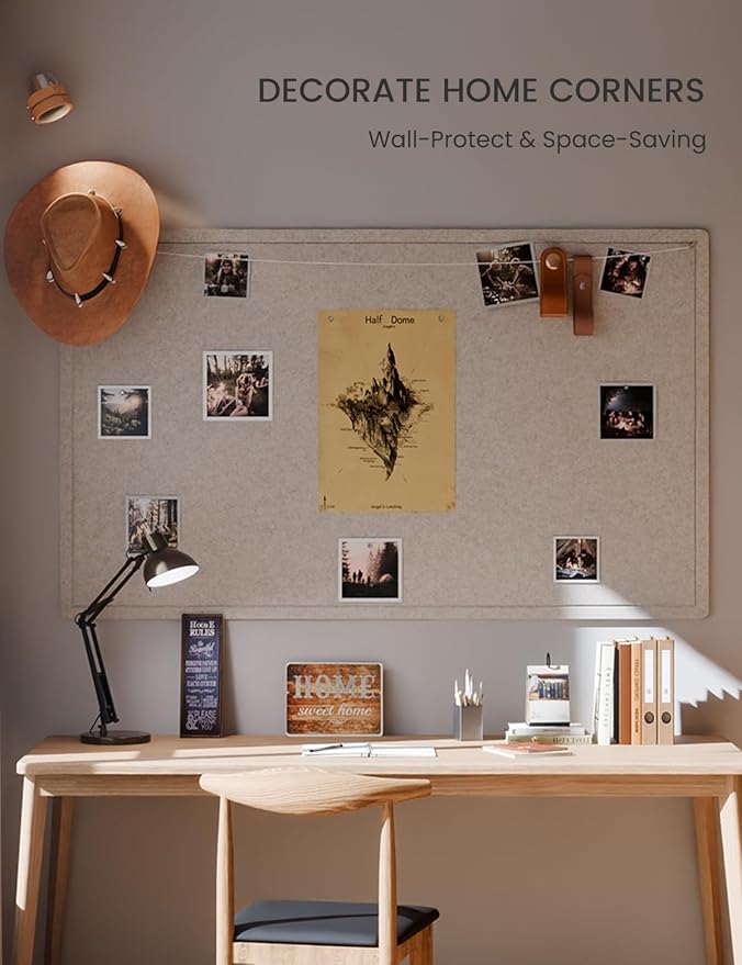 Fluxnara Bulletin Board,Cork Board Alternative with Safe Removable Adhesive Tabs, Foldable Felt Pin Board for Home Office, Classroom, Bedroom,Entryway for Walls (Oatmeal, 59 x 35.4 inches)