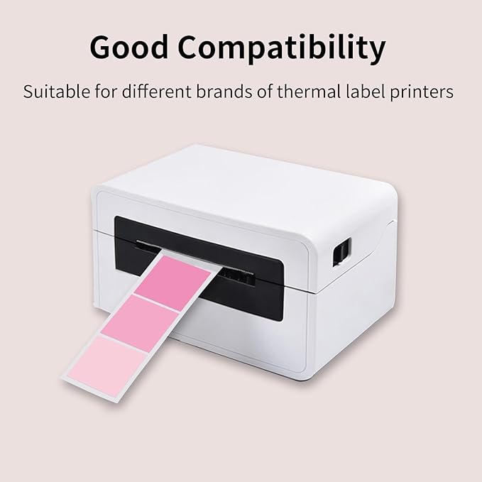 1.5 Inch Square Thermal Label Printer Stickers, Pink Gradient Self-Adhesive Direct Thermal Labels Stickers, Waterproof/Perforation Line Design- 500 Sheets