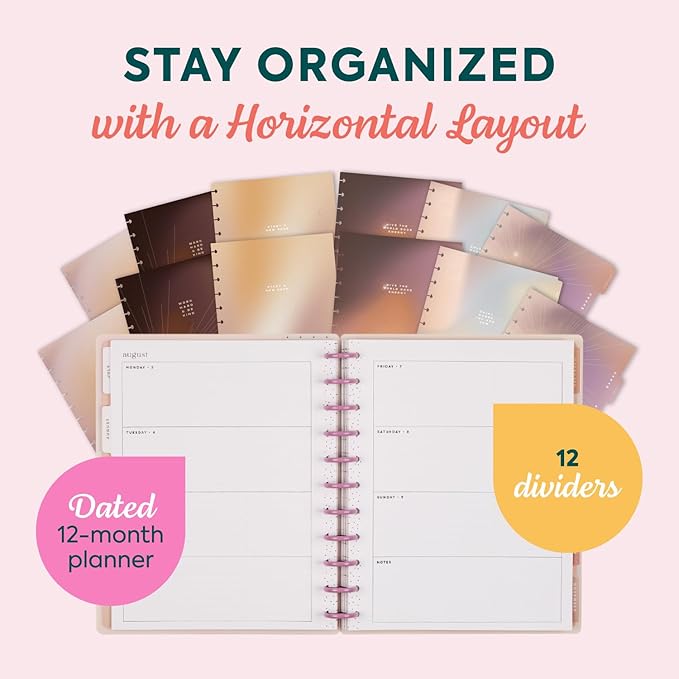 Happy Planner Disc-Bound Planner July 2026–June 2027, Includes 3 Extra Months and 2 Sticker Sheets, Big Size, 8.5" x 11", Horizontal Layout, Gradient Glow