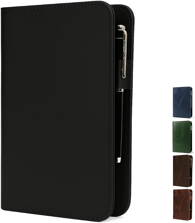 A5 Leather Journal Cover for 5.75" x 8.25" Notebook Refill – Genuine Leather Refillable Notebook Cover with Card Slots & Pen Holder, Personal Organizer for Men & Women, Travel Diary (Black)