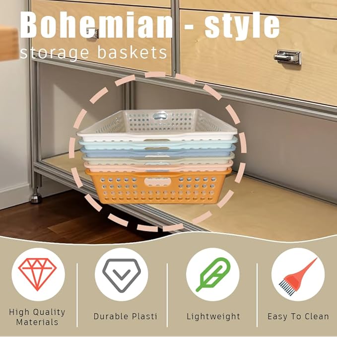 6 Pack Classroom Paper Baskets, Organizing Desk Boho Tray for A4 Papers, Classroom Storage Plastic Paper Bins, Fun Turn In Trays for Teachers and Students, Office Desk Room Trays