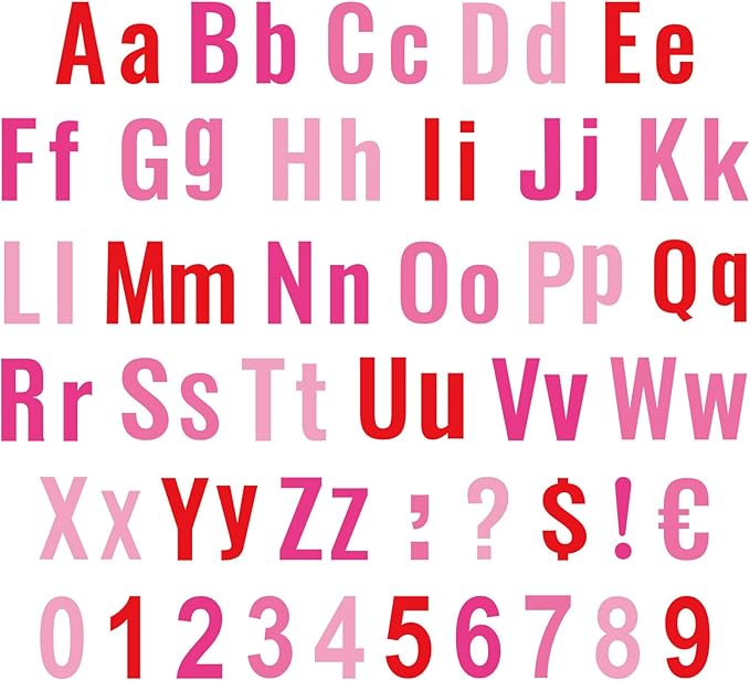 FYSUIMU 134 Pcs Valentine's Day Bulletin Board Letters Alphabet Number Symbol Paper Cutouts Pink Red Colored Decoration Letters Combo Set with 200 Pcs Glue Points for Home Classroom Party