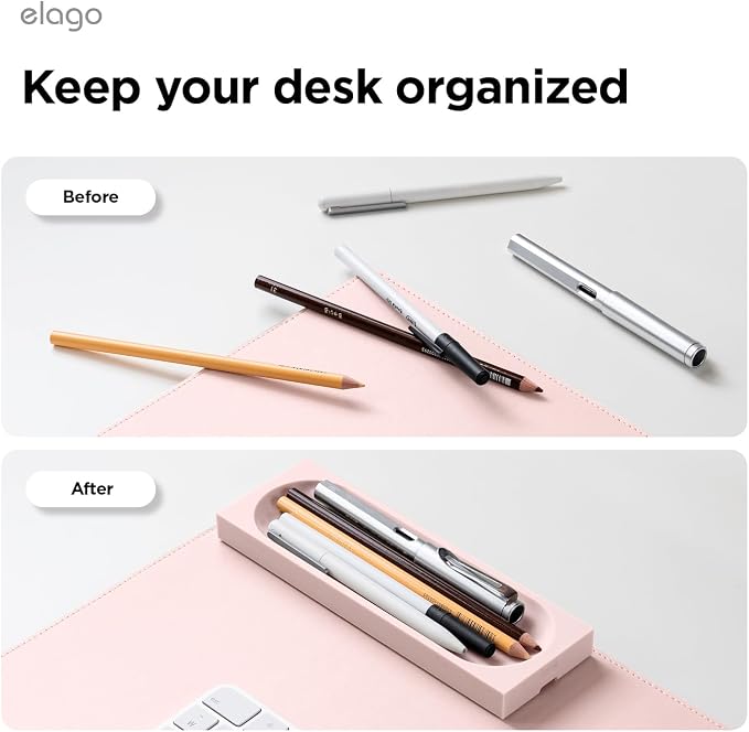 elago Smart Magnetic Desk Mat Pencil Tray – Soft Silicone Organizer for Office Supplies, AirPods, Glasses, Pens – Noise-Free, Non-Slip, Washable, Item for Desk Management [Medium] (Lovely Pink)