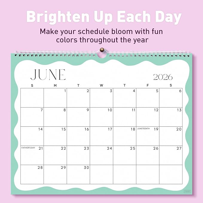 S&O Modern Wavy Wall Calendar from January 2026-June 2027 - Tear-Off Monthly Calendar - 18 Month Academic Wall Planner - Hanging Organizer to Track Anniversaries & Appointments - 13.5"x10.5”in