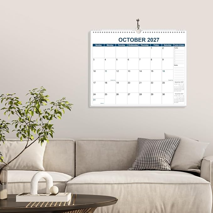 Calendar 2026-2027 - Wall Calendar from July 2026 to December 2027, 2026-2027 Wall Hanging Calendar Planner with Thick Paper, 12" x 14.5", Blue