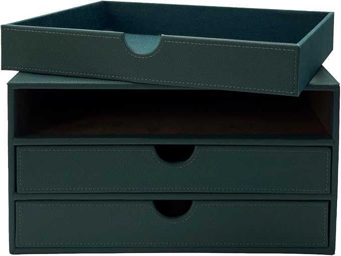 UnionBasic Leather Desktop Drawer Organizer, File Cabinet Magazine Document Holder, Office Supplies Desk Storage Organizer Box, 3 Drawer, Coffee