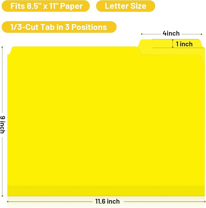 Comix Plastic Colored File Folders, 6 Pack, 1/3-Cut Tabs, Letter Size 8.5x11, 6 Assorted Colors, Poly Folders for Documents, Office, Home, School Organization