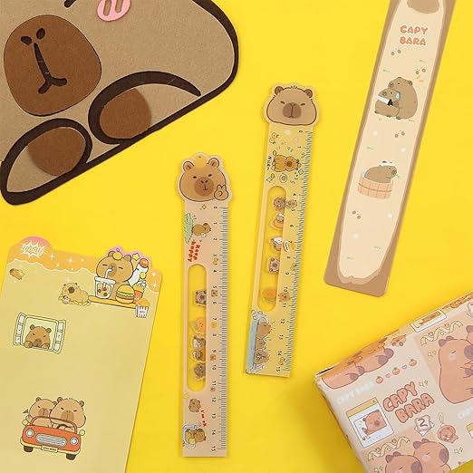 15CM Cute Capybara Straighter Ruler, 2Pcs Plastic Clear Capybara Straighter Ruler, Plastic Measuring Tool Kawaii Portable Stationery School Supplies Stationery Transparent