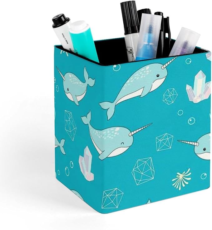 Pen Holder Stand For Desk, Pencil Pen Holder Cup, Desktop Stationery Organizer, Waterproof Multifunctional Office Supplies Blue Kawaii Narwhals