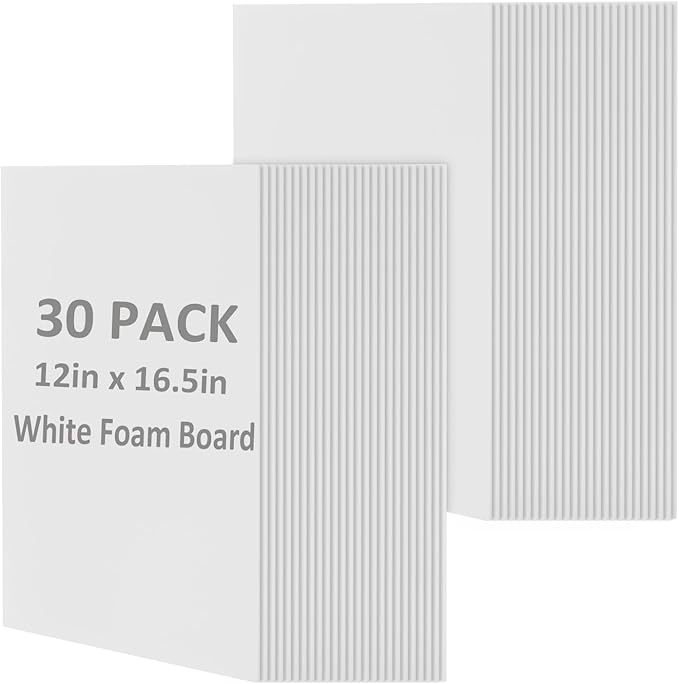 30 Pack White Foam Board for Projects, 12 x 16.5Inch Foam Core Baking Board Mat Board Center, 3/16Inch Thick Polystyrene Foam Sheet for School, Presentation, Signage & Art Crafting