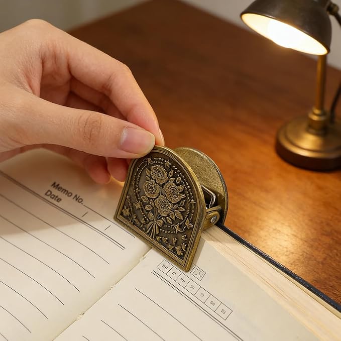 Vintage Fantasy Metal Bookmark Clip, Tree of Life/Rose/Flying Dragon Journal Clip,Traveler's Notebook Accessories, an Ideal Gift for Book Lovers and journaling Enthusiasts (Rose)