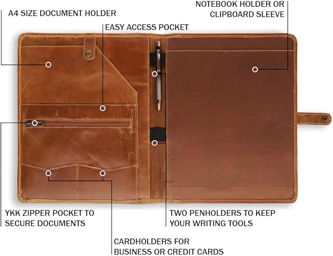PIDAVLIYA'S Leather Portfolio, Leather Binder with Pen, Leather Portfolio for Men and Women, Leather Padfolio, Leather Folder, Portfolio Binder, Business Portfolio Men and Women (Tan)