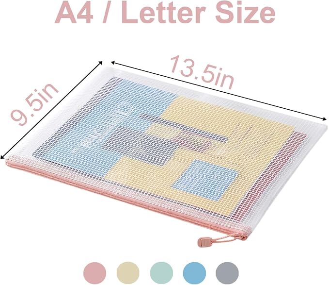 10 Pack Mesh Zipper Pouch Bags, A4 Plastic Zipper Bags,Waterproof File Pouches for Office Supplies, Travel, Storage, Puzzles & Board Games
