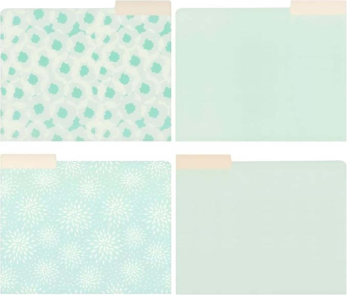 Juvale 12-Pack Cute Pastel Decorative File Folders - Letter Size (11.5 x 9.5 in) - Modern Floral Assortment & Solids - 1/3 Cut Tabs for Office Organization & School Supplies