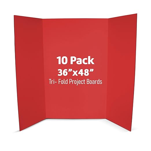 Flipside Products 36” x 48” Project Boards for Presentations, Science Fair, School Projects, Event Displays and Trifold Picture Board, Proudly Made in USA - Red - 10 Pack