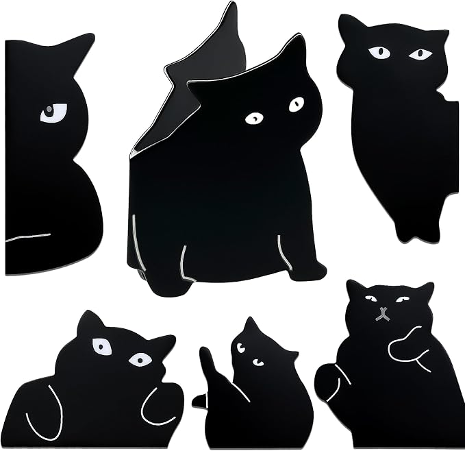 Qualsen Magnetic Bookmarks, 6 pcs Cute Bookmarks for Women, Men, Kids – Ideal Reading Accessories and Gifts for Book Lovers （Black Cute Cat）